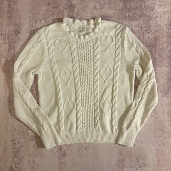 J. Crew cable knit heart sweater 100% cotton white crewneck size M - Picture 4 of 15